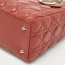 Pre Owned Dior Red Cannage Leather Medium Lady Dior Tote