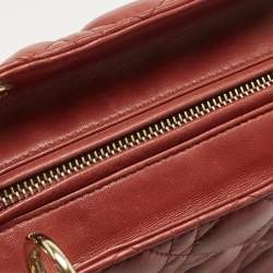 Pre Owned Dior Red Cannage Leather Medium Lady Dior Tote