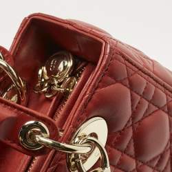 Pre Owned Dior Red Cannage Leather Medium Lady Dior Tote
