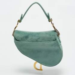 Pre Owned Dior Green Velvet Mini Saddle Bag