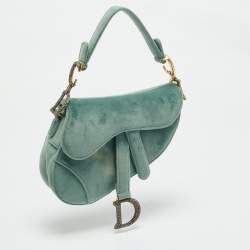 Pre Owned Dior Green Velvet Mini Saddle Bag