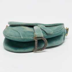 Pre Owned Dior Green Velvet Mini Saddle Bag