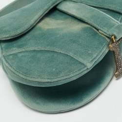Pre Owned Dior Green Velvet Mini Saddle Bag