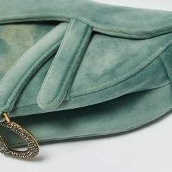 Pre Owned Dior Green Velvet Mini Saddle Bag