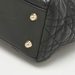 Pre Owned Dior Black Cannage Leather Small Soft Lady Dior Tote