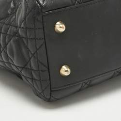 Pre Owned Dior Black Cannage Leather Small Soft Lady Dior Tote
