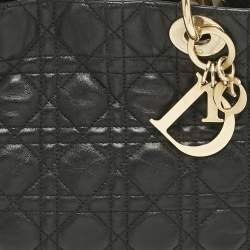Pre Owned Dior Black Cannage Leather Small Soft Lady Dior Tote
