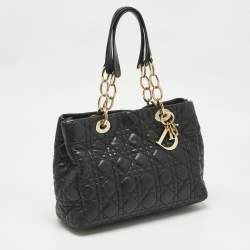 Pre Owned Dior Black Cannage Leather Small Soft Lady Dior Tote