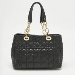 Pre Owned Dior Black Cannage Leather Small Soft Lady Dior Tote