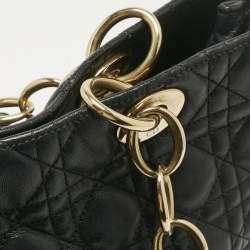 Pre Owned Dior Black Cannage Leather Small Soft Lady Dior Tote