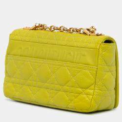 Pre Owned Dior Caro Small Yellow Cannage Calfskin Leather Shoulder Bag
