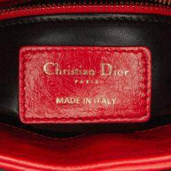 Pre Owned Dior Lady Dior Mini Calfskin Red Sequin Embellished Handbag