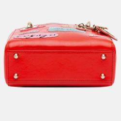 Pre Owned Dior Lady Dior Mini Calfskin Red Sequin Embellished Handbag