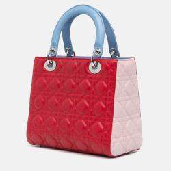 مملوكة مسبقًا حقيبة يد ديور ليدي ديور جلد حمل متوسط ثلاثي الألوان