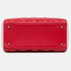 مملوكة مسبقًا حقيبة يد ديور ليدي ديور جلد حمل متوسط ثلاثي الألوان