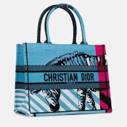 Pre Owned Dior D Jungle Pop Book Tote Blue Medium Multicolor Canvas Tote Bag