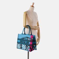 Pre Owned Dior D Jungle Pop Book Tote Blue Medium Multicolor Canvas Tote Bag