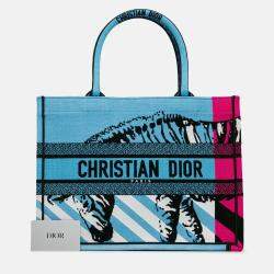 Pre Owned Dior D Jungle Pop Book Tote Blue Medium Multicolor Canvas Tote Bag