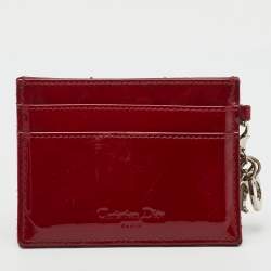 Pre Owned Dior Dark Red Cannage Patent Leather Lady Dior Card Case