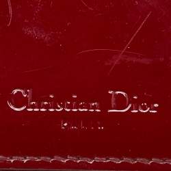 Pre Owned Dior Dark Red Cannage Patent Leather Lady Dior Card Case