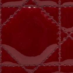 Pre Owned Dior Dark Red Cannage Patent Leather Lady Dior Card Case