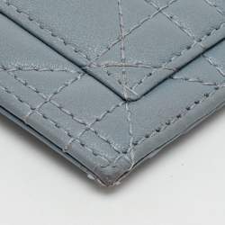 Pre Owned Dior Pale Blue Cannage Leather Cosmos Zip Card Holder