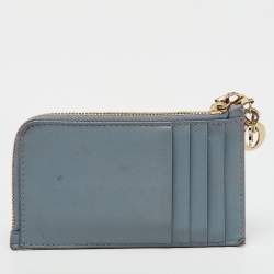 Pre Owned Dior Pale Blue Cannage Leather Cosmos Zip Card Holder