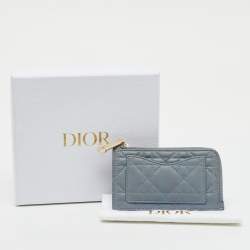 Pre Owned Dior Pale Blue Cannage Leather Cosmos Zip Card Holder