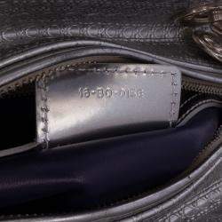 Pre Owned Dior Silver Medium Ombre Metallic Patent Microcannage Lady Dior
