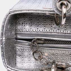 Pre Owned Dior Silver Medium Ombre Metallic Patent Microcannage Lady Dior