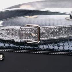 Pre Owned Dior Silver Medium Ombre Metallic Patent Microcannage Lady Dior