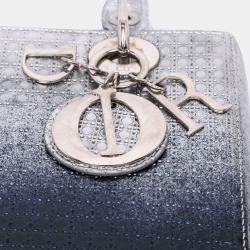 Pre Owned Dior Silver Medium Ombre Metallic Patent Microcannage Lady Dior