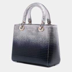 Pre Owned Dior Silver Medium Ombre Metallic Patent Microcannage Lady Dior