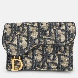 Pre Owned Dior Navy Blue Oblique Canvas Saddle 5 Gusset Card Holder