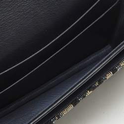 Pre Owned Dior Navy Blue Oblique Canvas Saddle 5 Gusset Card Holder
