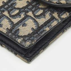 Pre Owned Dior Navy Blue Oblique Canvas Saddle 5 Gusset Card Holder