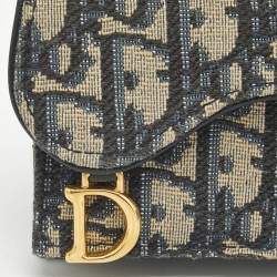 Pre Owned Dior Navy Blue Oblique Canvas Saddle 5 Gusset Card Holder