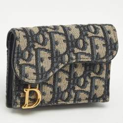 Pre Owned Dior Navy Blue Oblique Canvas Saddle 5 Gusset Card Holder