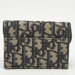 Pre Owned Dior Navy Blue Oblique Canvas Saddle 5 Gusset Card Holder