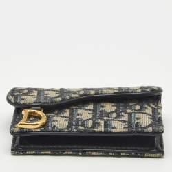 Pre Owned Dior Navy Blue Oblique Canvas Saddle 5 Gusset Card Holder
