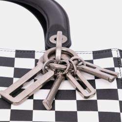 Pre Owned Dior Black White Medium Calfskin Checkered Lady Dior