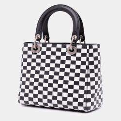 Pre Owned Dior Black White Medium Calfskin Checkered Lady Dior