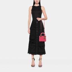 Pre Owned Dior Pink Mini Lambskin Cannage Lady Dior