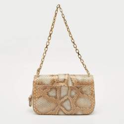 Pre Owned Dior Beige Python Medium Miss Dior Flap Bag