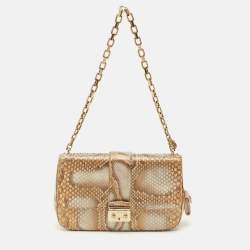 Pre Owned Dior Beige Python Medium Miss Dior Flap Bag
