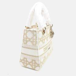 Pre Owned Dior Gold/White Fabric Medium D-LITE Lady Bag