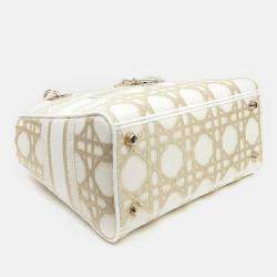 Pre Owned Dior Gold/White Fabric Medium D-LITE Lady Bag