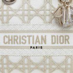 Pre Owned Dior Gold/White Fabric Medium D-LITE Lady Bag