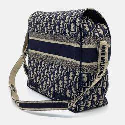 Pre Owned Dior Navy Blue Leather Oblique Camp Messenger Bag