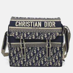 Pre Owned Dior Navy Blue Leather Oblique Camp Messenger Bag